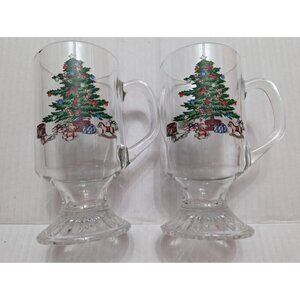Luminarc Christmas Tree Holly Irish Coffee style footed mugs 6‎ in lot 2